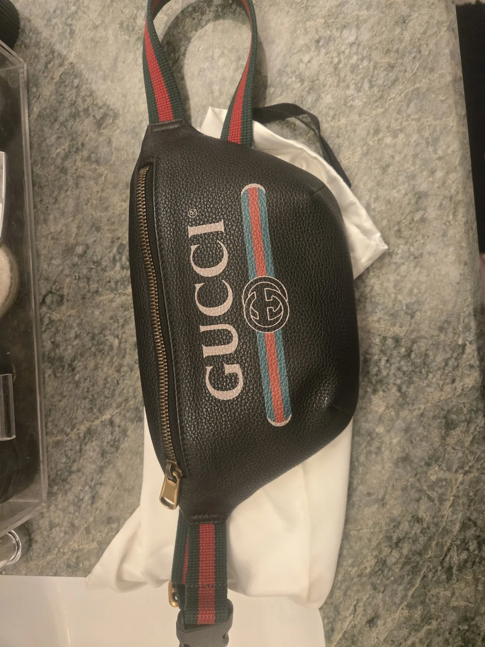 Gucci Black Leather Logo Belt Bag